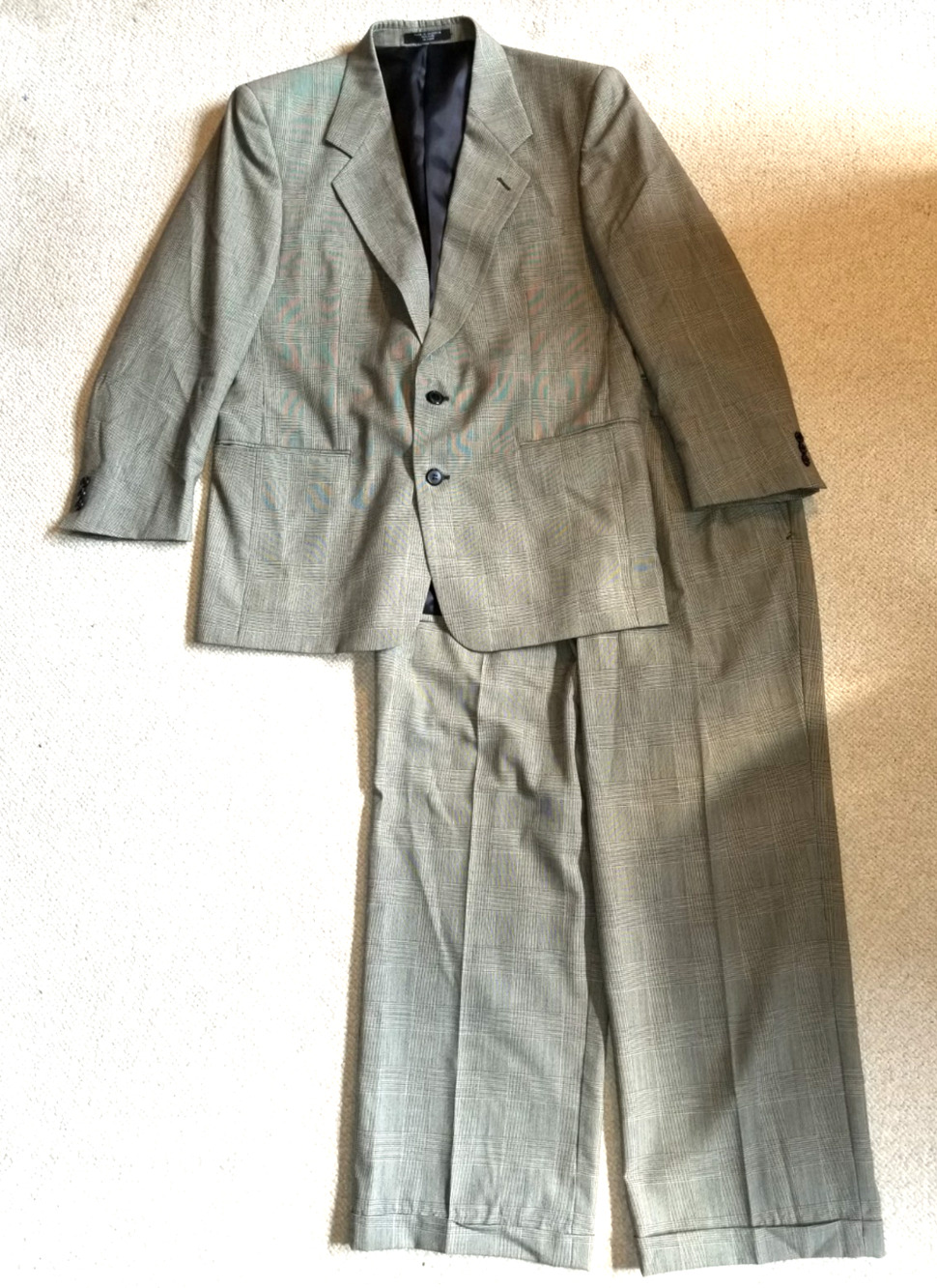 Mens Suit-MAPPELLI-ITALY-beige/blk houndstooth/plaid pleated 2-button-40R 34x27